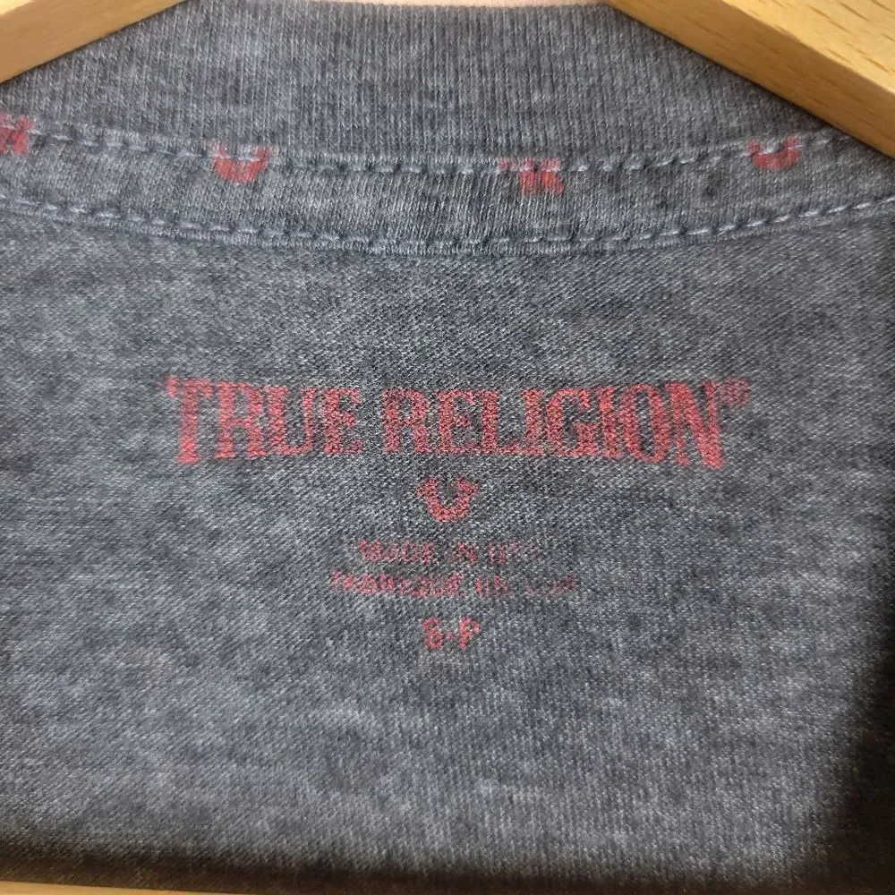 True Religion Gray Short Sleeve T-shirt Logo Print Size Small